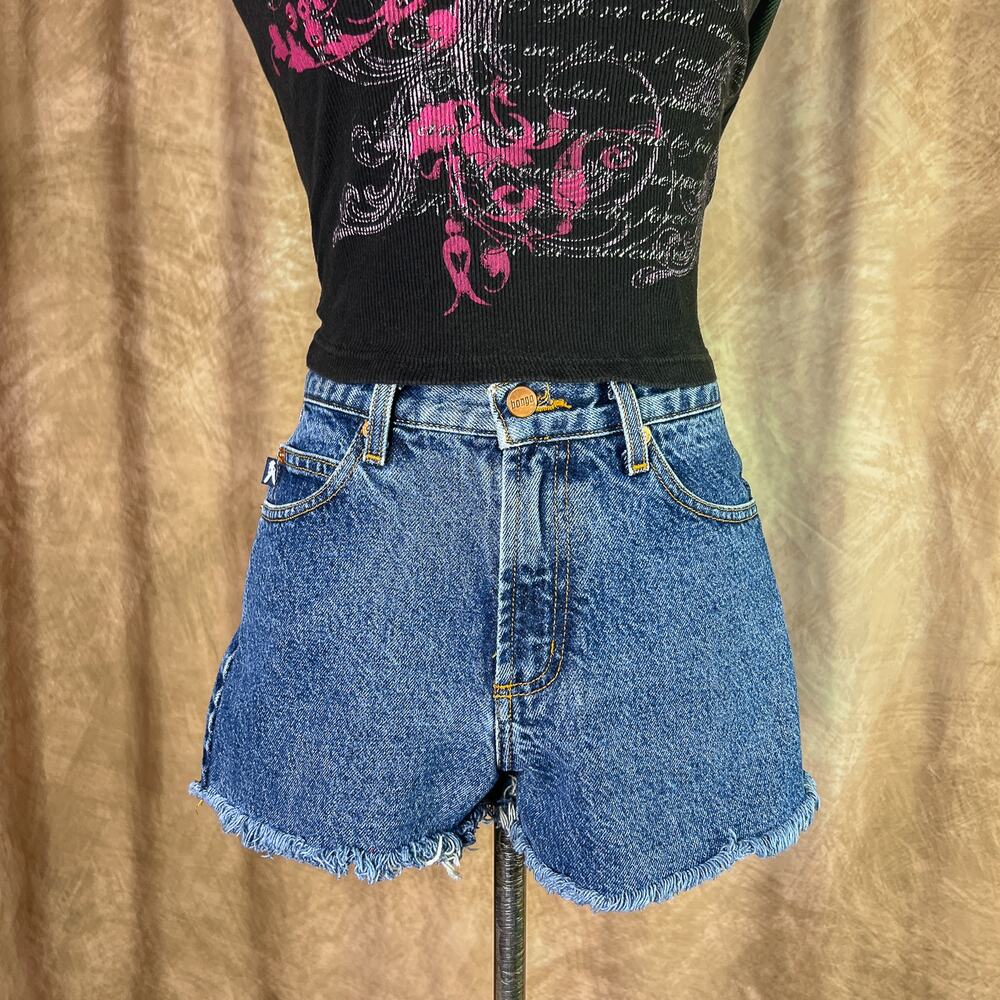 Vintage Bongo Mini Shorts Denim High Waisted Raw Edge Blue Jeans 90s Y2K Summer